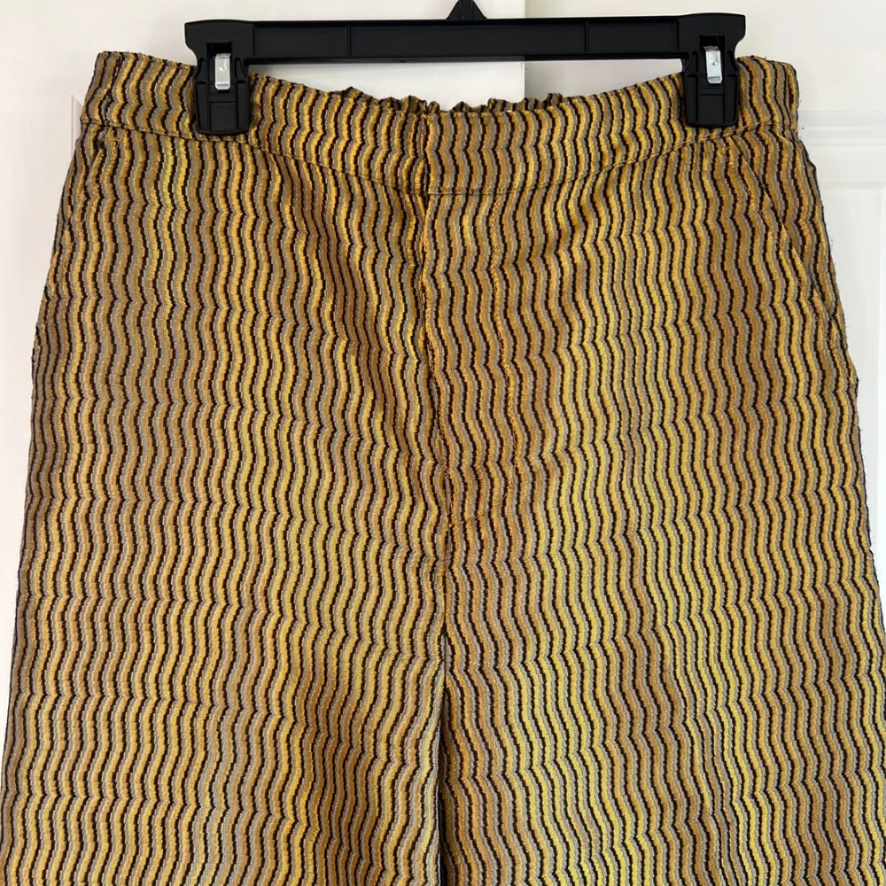 Maeve‎ Anthropologie Gold Metallic Wavy Stripe High Waist Cropped Pants Size M - Picture 4 of 13